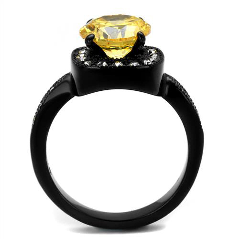 ARTK2208 Black Halo Design 3.25 Ct Round Cut Yellow & Clear CZ Fashion Ring Size 5-10